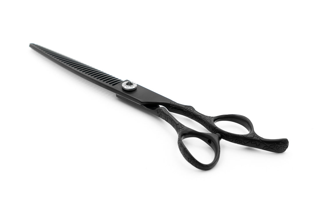 Panther 4 Piece Bundle Matte Black Pet Grooming 7.5 inch Cutting, Curved, Thinning & Chunker Scissor