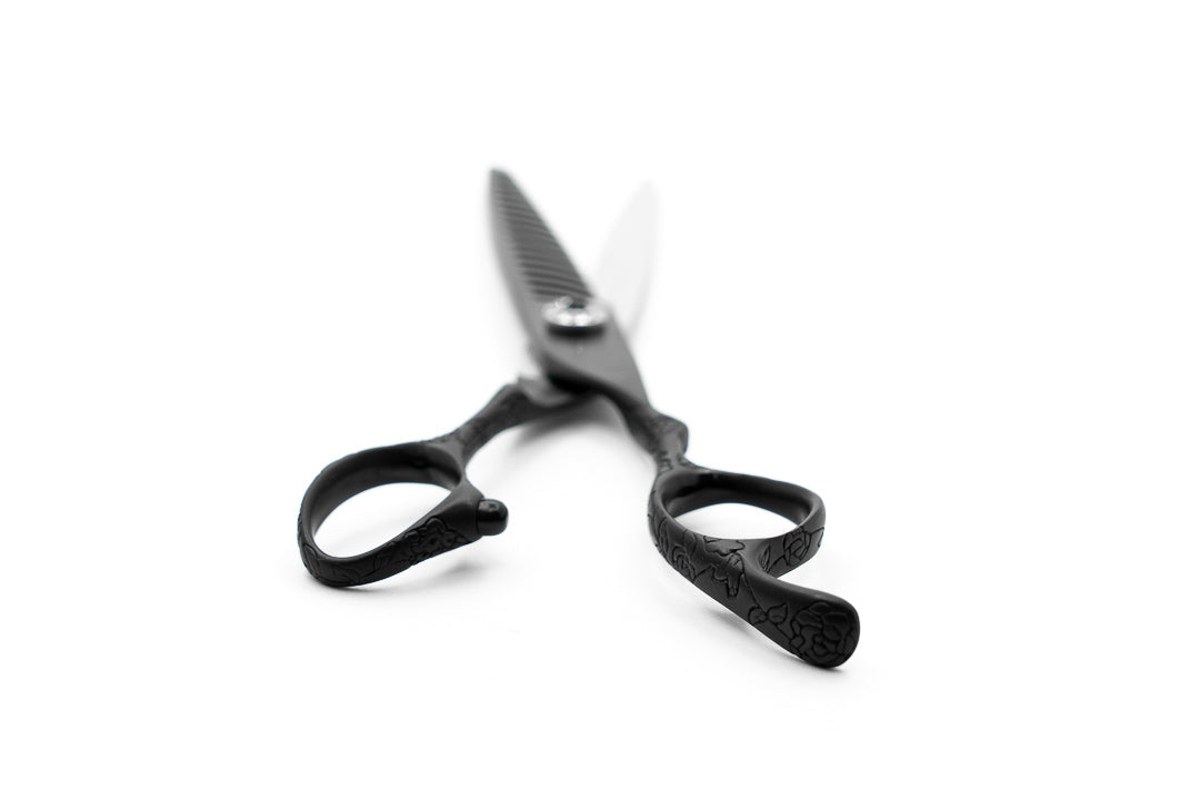 Panther 4 Piece Bundle Matte Black Pet Grooming 7.5 inch Cutting, Curved, Thinning & Chunker Scissor